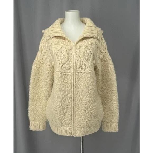 Avoca Handweavers Sweaters - Avoca Handweavers Cardigan Sweater Womens Medium Hand Knit Wool Aran Ireland Zip